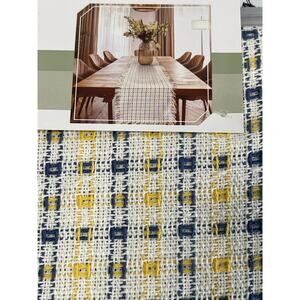 Room and Retreat NWT Table Runner 100% Cotton 14in x 72in Knit Plaid Yellow Blue